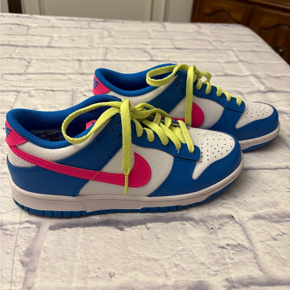 Nike Dunks Boys Blue and Pink Sneakers with Neon Accents